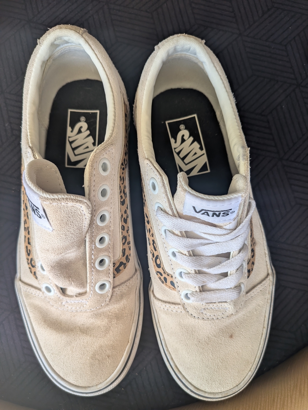Vans Women’s Beige Suede Low-Top Sneakers with Leopard Accent